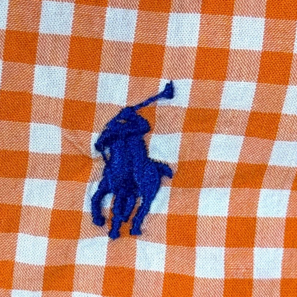 Ralph Lauren Kids XL Orange Gingham Check Cotton Button Dn‎ Shirt Blue Pony Logo